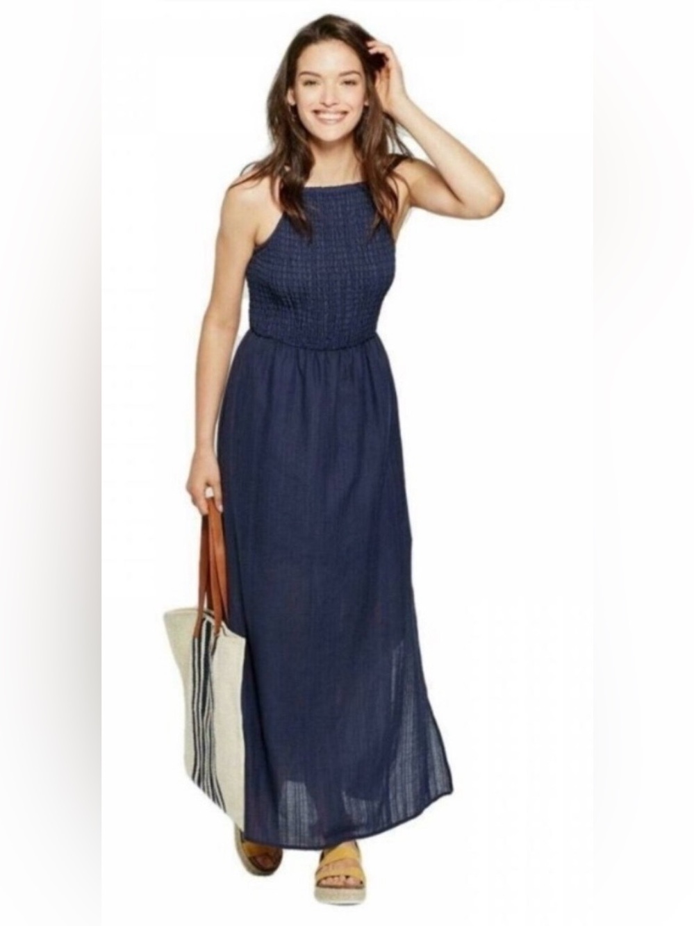 Universal Thread Navy Smocked Halter Maxi Dress